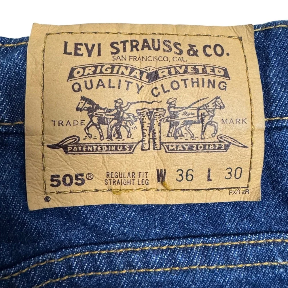 Levi Strauss 505 Mens 36x30 Regular Fit Straight Orange Tab Denim‎ Jeans